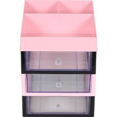 슬림미니 화장품 소품 정리함 대서랍 4단, 블랙 + 핑크, 1개