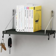 家居裝飾壁掛式木製層架下方掛鉤, 黑色, 1層