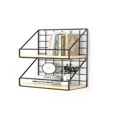 Funny Seller 多用途壁掛式木製層架, 黑色, 2層