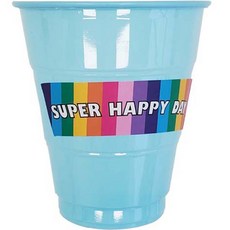Marcus Store 彩色塑膠生日派對杯 藍色 20入 + Super Happy Day 貼紙 20入 組合, 1套