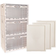 LIVING HAPPY 前開式折疊箱 + PP上蓋套組, 象牙白+透明窗(折疊箱), 3套