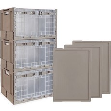 리빙해피 오픈도어 폴딩박스 + PP 뚜껑 세트, 브라운+투명창(폴딩박스), 3세트