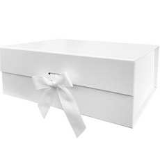 Lead home 緞帶折疊式磁吸硬殼禮盒 禮品包裝盒 大, 白色, 1個