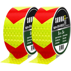 SKORA 夜光警示膠帶, 2捲, 螢光 紅色
