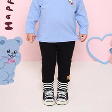 milk mile 童款緞帶小熊刺繡條紋拼接羅紋內搭長褲