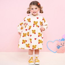milk mile 童款布丁小熊印花長袖連身裙