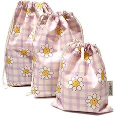 Dotomari 束口袋三件組, 快樂格紋粉