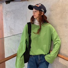 엘쏘 여성용 루즈핏 기본 긴팔 티셔츠