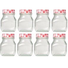 京城 方形紅色格紋玻璃瓶, 8個, 240ml