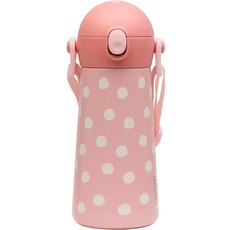 LiLFANT The Bottle 一鍵式肩背帶雙層不鏽鋼水壺, 粉紅圓點, 1個, 460ml