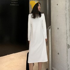 Elsso 素色長袖T恤連身裙, 白色