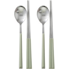 韓國 ZEN 不鏽鋼現代風餐具2入組, 綠茶, 湯匙 2p + 筷子 2p