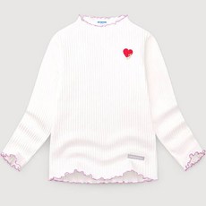 JELISPOON 童款素色荷葉邊愛心刺繡長袖上衣