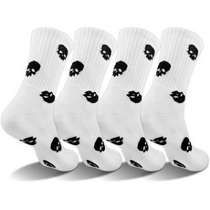 color match 骷髏圖案運動緩衝長襪4雙組, 白色