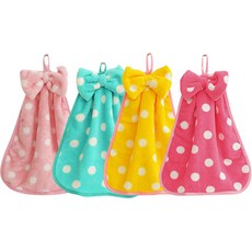 ZBIBI 圓點蝴蝶結超細纖維掛式毛巾 4件組, 粉紅色、薄荷色、黃色、亮粉色, 1組