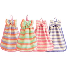 ZBIBI 條紋超細纖維掛式毛巾 4件組, 黃色、綠色、粉紅色、紫色, 1組