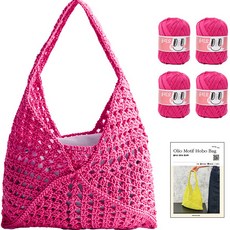 Olio Yarn yarna DIY套組 圖案Hobo包 L OliO線 4p + 印刷圖案組, 748 桃紅色, 1套