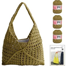 Olio Yarn yarna DIY材料包 圖案新月包 M OliO線 3p + 印刷圖案組, 1套, 714 橄欖卡其色