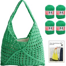 OliO yarna DIY패키지 모티브 호보백 L OliO실 4p + 인쇄도안 세트, 745 그린, 1세트
