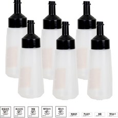 Living Family 一鍵式醬料瓶 黑色 6入 + 2種標籤貼紙組 特大號, 600ml, 1套