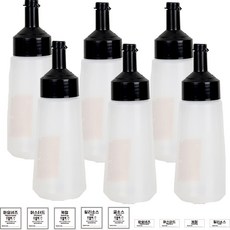 ALS 一鍵式醬料瓶 黑色蓋 特大 6入 + 2種標籤貼紙組, 黑色, 700ml, 1套