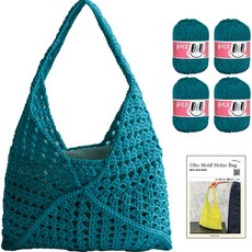 Olio Yarn yarna DIY套組 圖案流浪包 L OliO線 4球 + 印刷圖紙組, 727 藍寶石色, 1套