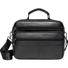 BLUEMOUNT 男士休閒牛皮斜背包 APZ803, 黑色