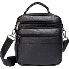 BLUEMOUNT 男士休閒牛皮斜背包 APZ802, 黑色