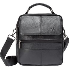 BLUEMOUNT 男士休閒牛皮斜揹包 APZ801, 黑色