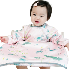 Bellbaby 餐桌一體式防水圍兜 長袖全罩式 L號, (更新)粉色動物, 1入, 1個