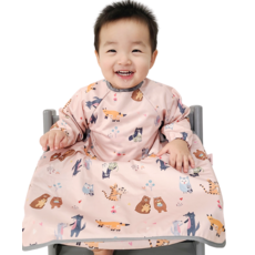 BelleBaby 兒童自主進食長袖全罩式圍兜 大號, (新版)甜蜜動物家族, 1張, 1個