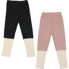 레인보우키즈 아동용 쿠키 골지 배색 레깅스 2종 세트