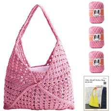 Olio Yarn yarna DIY Motif Hobo Bag OliO線 3p + 紙本圖稿 組合 M, 1組, 761 淺粉紅色