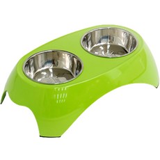 寵物不鏽鋼雙格餐碗, 綠色, 1個