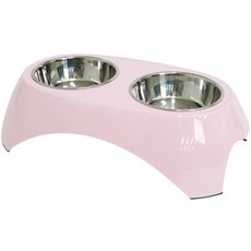 寵物不鏽鋼雙格餐碗, 粉彩粉, 1個