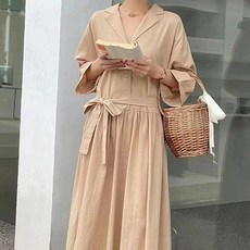 페이퍼먼츠 엔핀 루즈핏 벨트 롱 원피스 06040