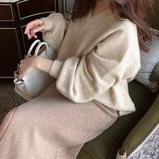 페이퍼먼츠 여성용 러블리 브이넥 퍼프 오버핏 니트 티셔츠 06146