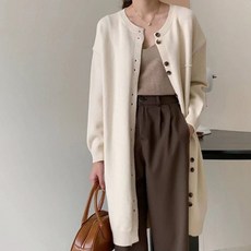 페이퍼먼츠 여성용 세련된 더블버튼 크루넥 니트 긴팔 롱 가디건 06007