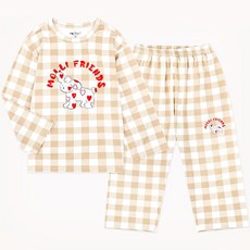 mollimelli friends 兒童Molly愛心貴賓犬蜜桃絨露肩睡衣套裝