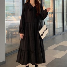 MEICHEL Basaek荷葉邊寬鬆長連身裙 03312, 黑色