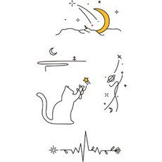 Blue Living插圖紋身貼紙 4入, 貓和空間, 1個