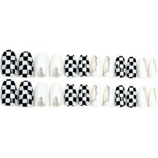 Daysoy 簡約彩盤美甲片 24p 套組, 12 白色格紋, 1個