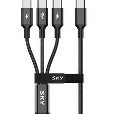 SKY 3合1編織快速充電線, 120cm, 黑色, 1條