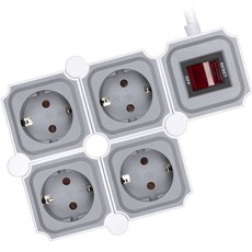 POWER ZONE 俄羅斯方塊 高容量 設計 省電延長線 4孔, 1.5m, 白色 + 灰色, 1個