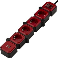 POWER ZONE TETRIS 高容量設計省電延長線 4孔 USB 黑色 + 紅色, 1個, 3m