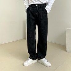 男款車線不褪色單褶束口寬版牛仔褲