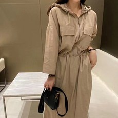 페이퍼먼츠 허리스트링 빅포켓 집업 후드 캐주얼 롱 원피스 06602