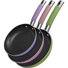 QUEEN SENSE IH電磁爐適用不沾鍋具3件組, 長春花紫+紅鶴粉+鼠尾草綠, 平底鍋 20cm+平底鍋 24cm+平底鍋 28cm