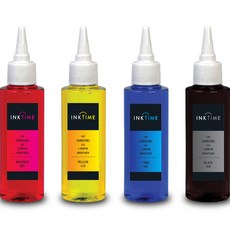 INK TIME HP三星LG Canon小型無限供墨器專用替換墨水 100ml*4種組, 黑、藍、紅、黃, 1組