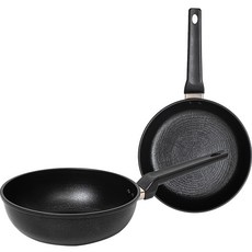 QUEEN SENSE IH電磁爐適用Oil Road鍋具組, 黑色, 平底鍋 24cm+炒鍋 24cm, 1組